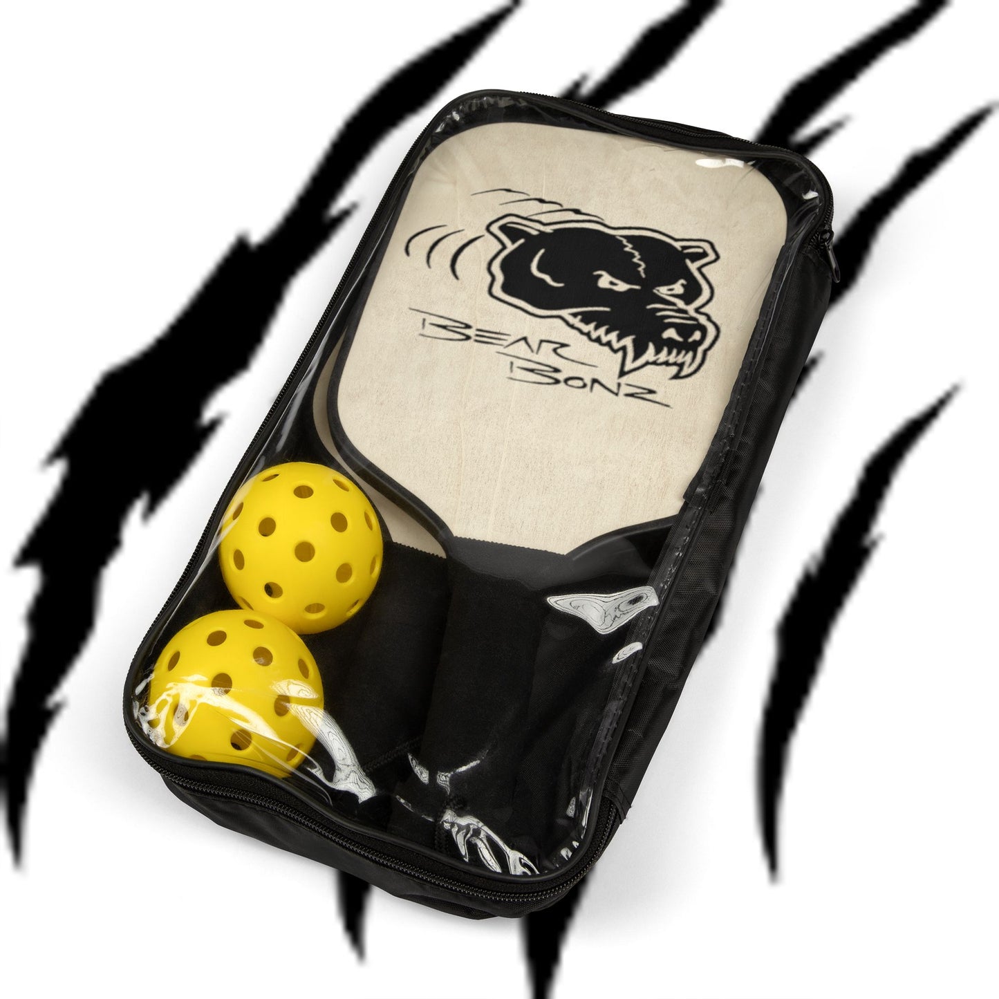 Bear Bonz Pickleball Set, 2 paddles, balls, carrying case